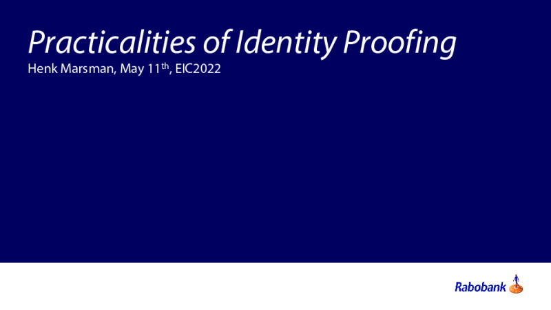 Practicalities of Identity Proofing for Authentication